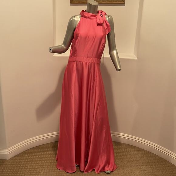 Tahari Arthur S. Levine Mock Neck Side Bow Tie Maxi Pink Dress Size 10 NWT - Picture 10 of 15